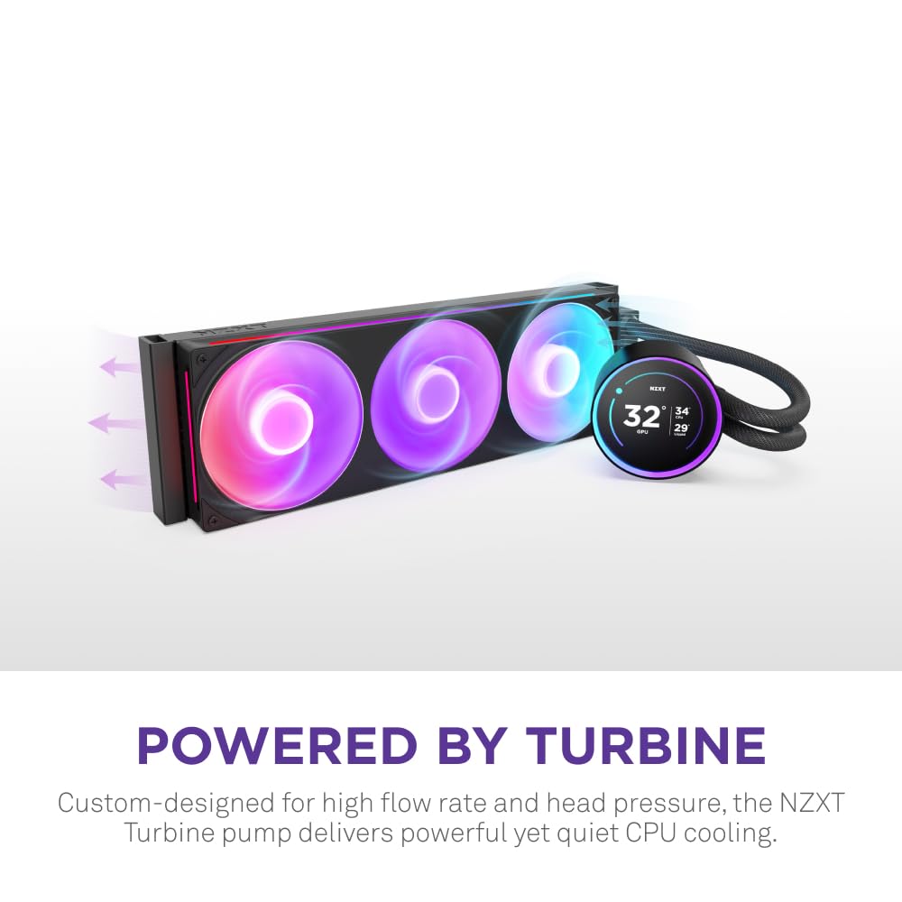 NZXT Kraken Elite 360 RGB 2024 - AIO CPU Liquid Cooler - 360mm Radiator - F360 RGB Core Fan - Customizable 2.72" IPS LCD - NZXT Turbine Pump - AMD® AM5